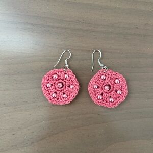 Pink Crochet Earrings with Beads